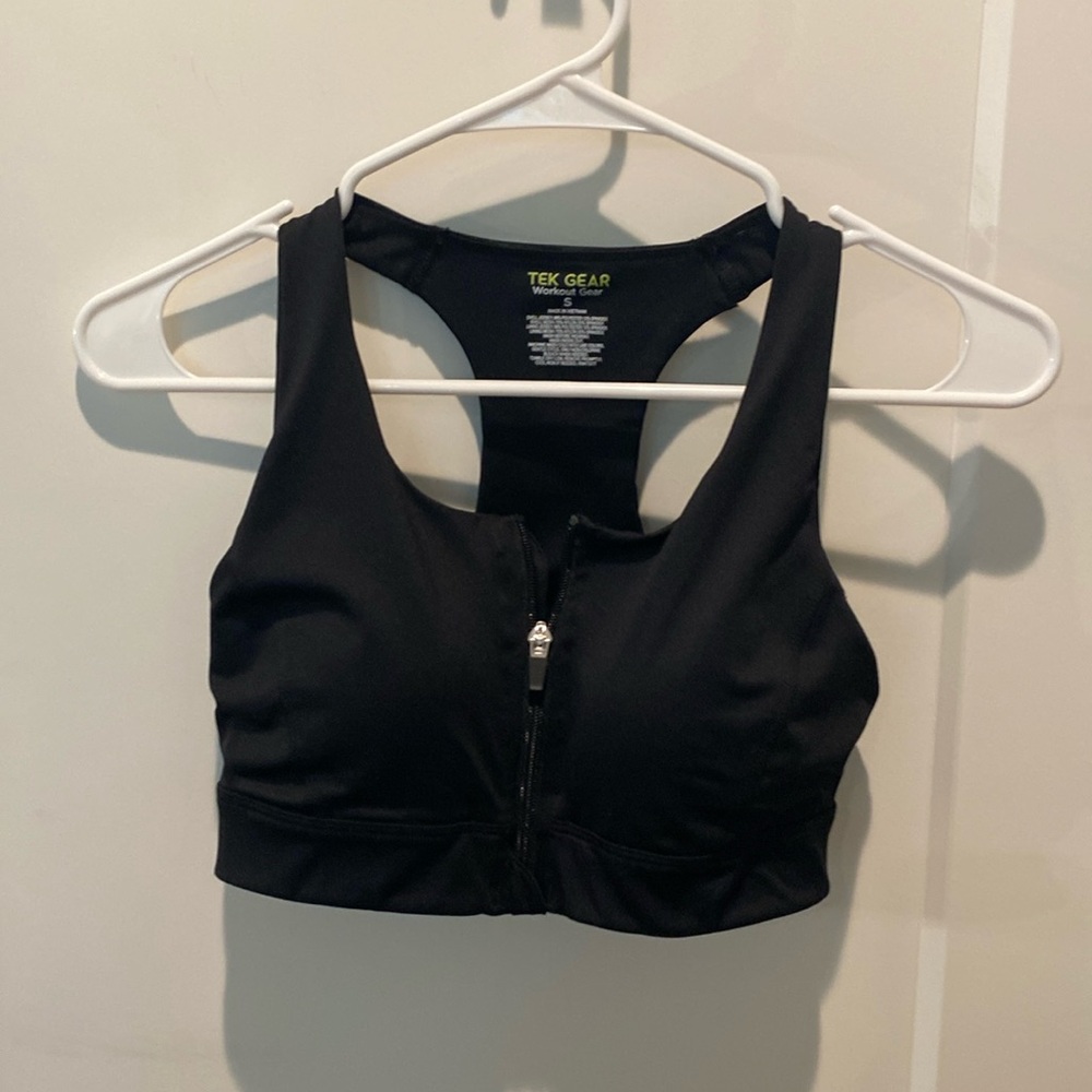 Tek Gear Ladies Workout Bra.  Black.  Zip Up‎ Front.  Small.